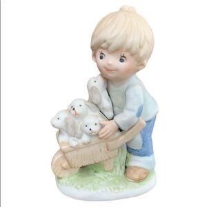 EUC Homco # 1402 Collectible Boy With a Wheelbarrow Of Puppies - 4.5"